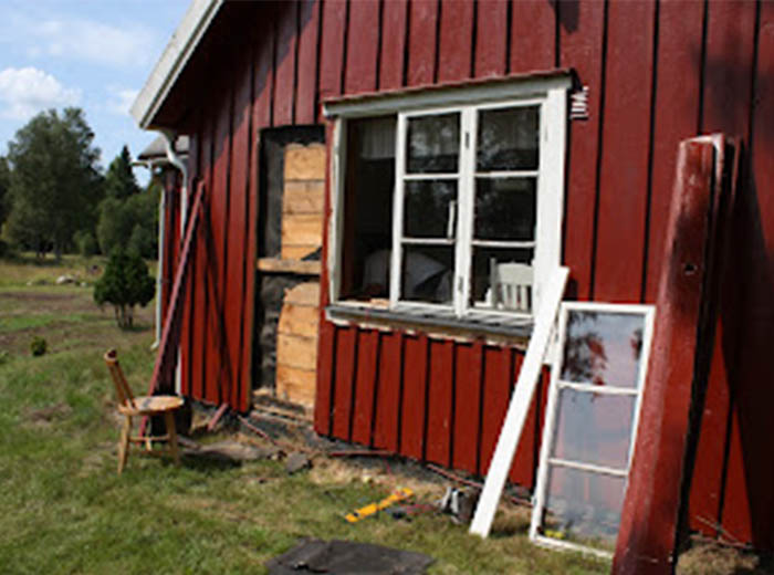 Ny terrassedør fra køkkenet i vor ødegård 2009
